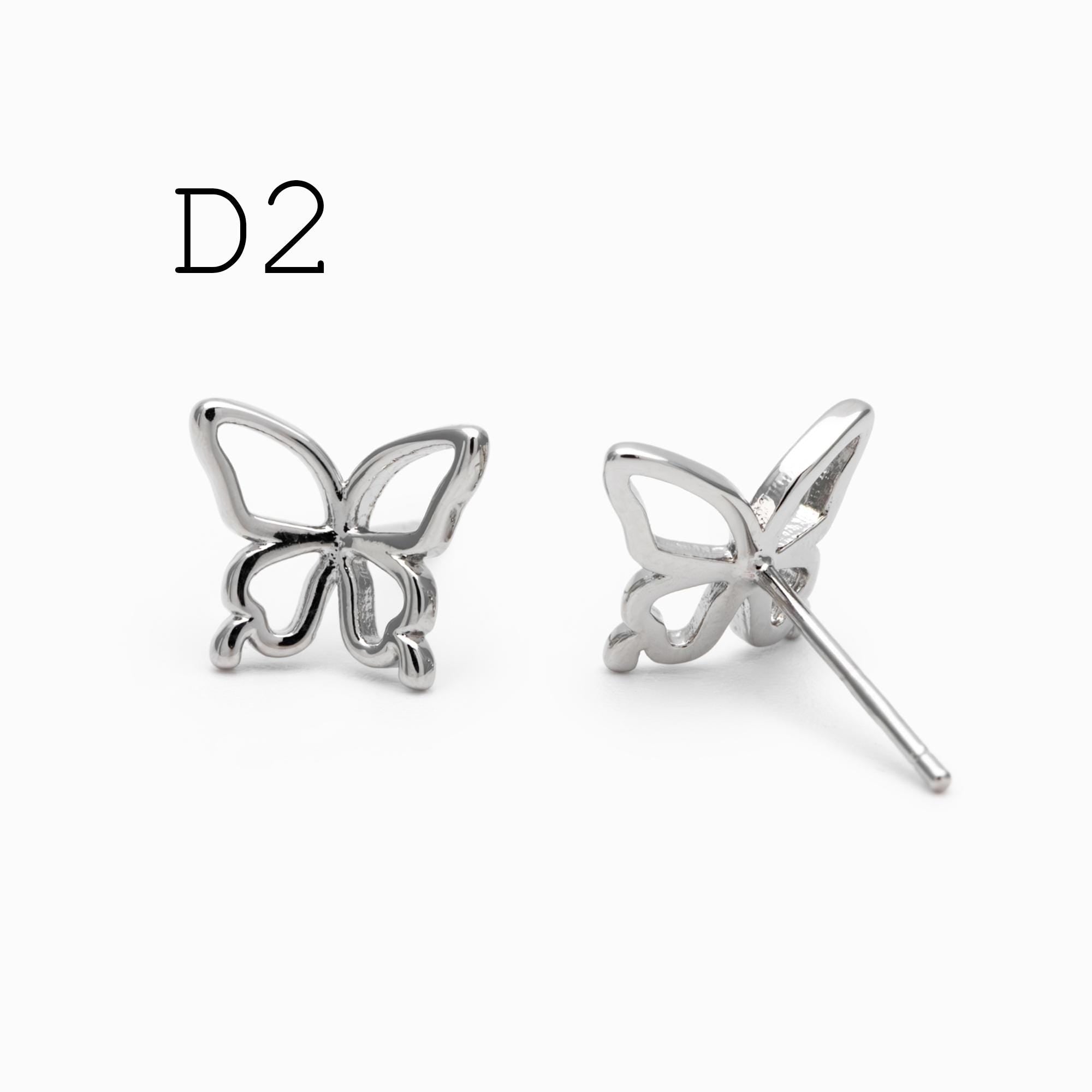 10pcs Gold/ Silver Hollow Flower Butterfly Stud Earrings, Gold/ Rhodium plated Brass, Jewelry Supplies (GB-4323)